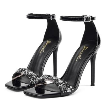 Imagem de GENSHUO Sandálias De Salto Alto Femininas, Tiras Finas Com Strass Brilhantes, Agulha Quadrado 10 Cm, Bico Aberto, Sapatos Sensuais E Elegantes Para Baile Formatura, Festa Casamento, Preto, Eua 7
