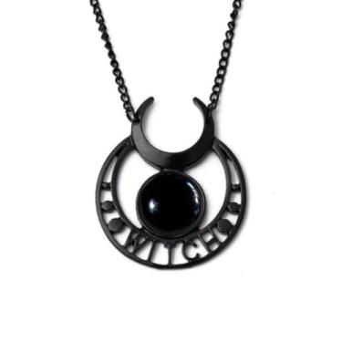 Imagem de Hremhoo Colar gótico preto com lua crescente para mulheres, bruxa, crepúsculo, Halloween, joia gótica, lua, bruxa, acessórios para mulheres, Zinco, Sem Pedra Preciosa