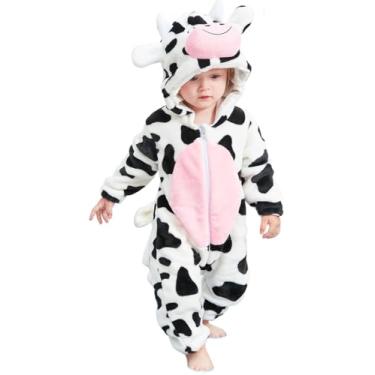Imagem de Kirmoo Fantasia infantil de Halloween para bebês, meninos, meninas, desenho animado, cosplay, fantasia de flanela, Vaca, 70 (for 2~6 months)
