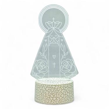Imagem de Luminária Rgb Nossa Senhora Floral Delicada Base Branca 19cm