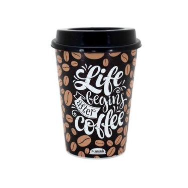 Imagem de Copo Café 320ml Com Tampa Estilo Bucks Plástico Plasútil, Life Coffee