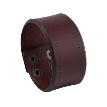 Imagem de YOUFINE Pulseira de couro para homens e mulheres, ampla de couro bovino, ajustável, feita à mão, estilo retrô, Two Size, Couro, Sem Pedra Preciosa