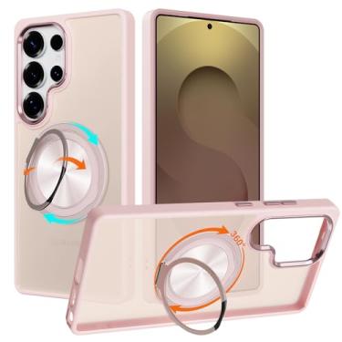 Imagem de ZIYE Capa rosa para Samsung Galaxy S25 Ultra com suporte [compatível com MagSafe] Capa magnética de grau militar à prova de choque com suporte giratório de 360 graus para mulheres e homens