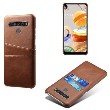 Imagem de Capas Compatível com LG K61,Caso de couro PU-Tampa de telefone a prova de choque com 2 slots de cartão,Proteção anti-impressão digital e anti-gota-Brown