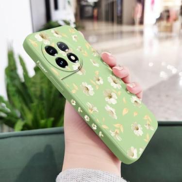 Imagem de Capa de celular com estampa de flores para OnePlus 12 12R 11 11R 10 10R 10T 9R 9RT 9 8T 8 7 7T Pro 5G, capa de silicone líquido, verde claro, para OnePlus 7 Pro