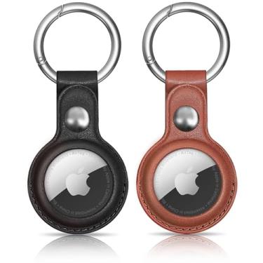 Imagem de [Pacote com 2] Chaveiro MOLOVA Air Tag para suporte Apple Airtags, capa protetora de couro Airtags Tracker com suporte de etiqueta de ar, chaveiro Airtag compatível com a nova coleira