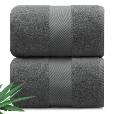Imagem de Alusa Home Lençóis de banho ultra macios e macios de viscose de bambu - Pacote de 2 700 g/m2 - Extra Grande 178 x 89 cm - Super absorvente e de secagem rápida (cinza granito)