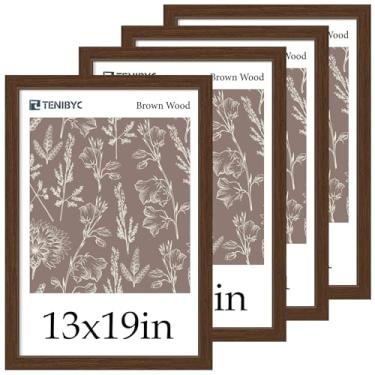 Imagem de TENIBYC Conjunto de 4 porta-retratos de 33 x 48 cm, madeira marrom texturizada e vidro temperado HD, moldura 48 x 33 cm, pôsteres, fotos e quebra-cabeças, pendurar na parede