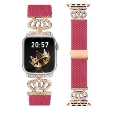 Imagem de Chinber Pulseira trançada compatível com Apple Watch 40 mm, 38 mm, 41 mm, 42 mm, 44 mm, 45 mm, 46 mm e 49 mm, pulseira elástica de nylon macio com pulseira de designer para séries 10/9/8/7/6/5/4/3/2
