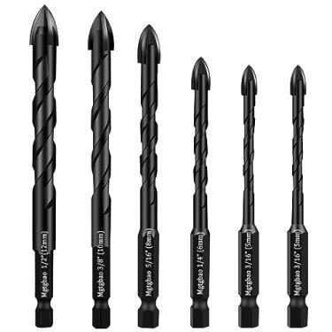 Imagem de 【Preto】6 brocas de cerâmica, conjunto de brocas de concreto Mgtgbao para vidro, tijolos, azulejos, concreto, plástico e ponta de carboneto de tungstênio de madeira para espelho de parede e azulejo de cerâmica com tamanho 6, 8, 8, 8,10, 12 m