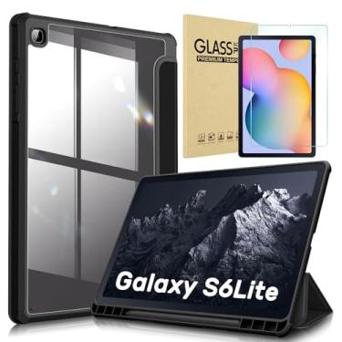 Imagem de Capa para Samsung Galaxy Tab S6 Lite 10,4 Polegadas 2024/2022/2020 com Suporte para Caneta S, Acompanha película de vidro temperado, Ativação/Repouso Automático (Preto)