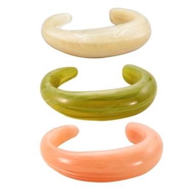 Imagem de 3 pulseiras grossas de acrílico aberto para mulheres, vintage, sombreamento, irregular, empilhável, conjunto de pulseiras coloridas de resina grossa, grande, com placa larga de acetato, pulseiras