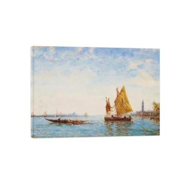 Imagem de LXURY Impressão de arte de parede em tela de moldura de madeira - reproduções de imagens em tela famosas de barcos - Pôster de pintura de arte para decoração de parede de escritório doméstico 50 x 70