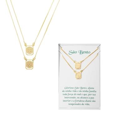Imagem de Escapulário São Bento Unissex – Medalha Vazado Folheado a Ouro 24K Semi Joia Religiosa com Fé e Proteção Corrente Veneziana 60cm Presente Cristão com Caixa e Sacola