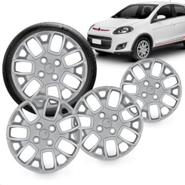 Imagem de Kit 4 Calotas Uno Palio Attractive G4 2014 Aro 13 Prata Cubo Baixo Grid