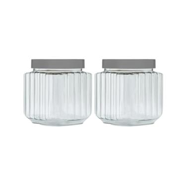 Imagem de Kit 2 Potes Para Mantimentos Fileto 1 Litro Tampa de Rosca Premium Cozinha Multiuso Porta Doce Biscoito (Cinza)