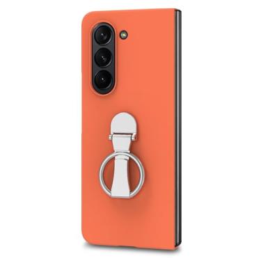 Imagem de HAOMRIYL Capa para Samsung Galaxy Z Fold 7, capa rígida fina de policarbonato com protetor de tela e suporte de anel de dedo com rotação de 360°, capa à prova de choque, laranja, dobra 7