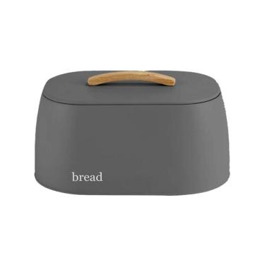 Imagem de Porta Pão com Alça Sense 33 x 23 x 18 cm Metal + Bambu Cinza Ou
