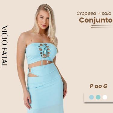 Imagem de Conjunto Feminino 2 Peças Resort Cropped + Saia Poliamida Moderno e Confortável-Feminino