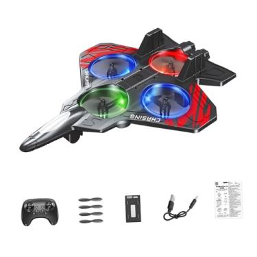 Imagem de YIJU Avião de controle remoto de espuma para crianças e adultos, flip 360°, anti-queda, à prova d'água, 6 canais, EVA, jato de com luz, Bateria única Vermelha