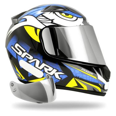 Imagem de Capacete Masculino Ebf Spark Dragon Azul + Viseira Cromada