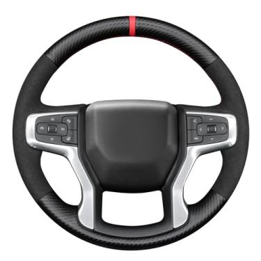 Imagem de MEWANT Capa de volante de camurça em relevo de fibra de carbono PU fosco DIY para Chevy Silverado Blazer 1500 Silverado 2500