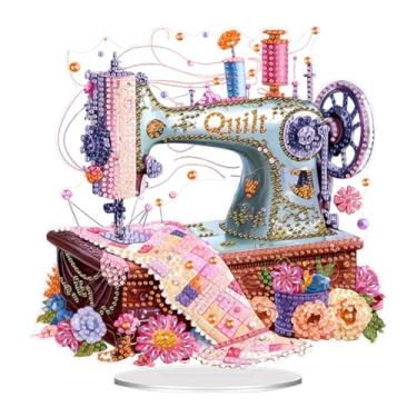 Imagem de Ceitura Acrílico Forma Especial Máquina de Costura Flor Tampo Mesa Diamante Pintura Arte Kits de Ornamento Pintura Diamante Decoração de Mesa para Decoração de Escritório em Casa