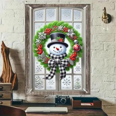 Imagem de BlissYard Faixa de janela de Natal, guirlanda de boneco de neve, 78 x 129 cm, decoração para decoração de casa, grande capa de janela de Natal, fundo do país das maravilhas de inverno, sazonal