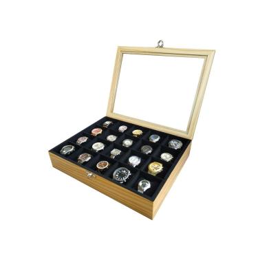 Imagem de Estojo/Caixa 20 Relógios Madeira Marfim Flocado Preto