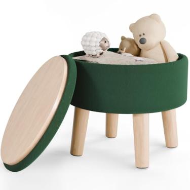 Imagem de Poofzy Otomano pequeno com armazenamento, banquinho pequeno com pernas de madeira, descanso de pé de veludo para sofá, sala de estar e quarto - verde escuro