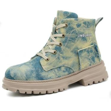 Imagem de Botas femininas de trabalho com bico de aço, confortáveis, leves, de cano alto, com design antiderrapante, design resistente a perfurações e estrutura durável, Azul 487, 9 Women/7.5 Men