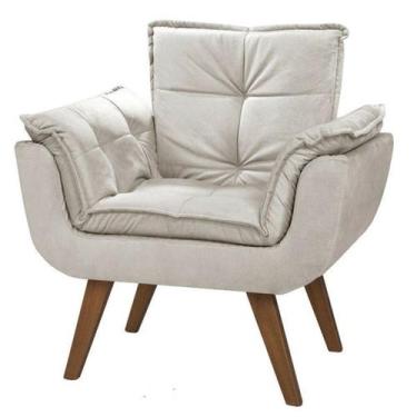 Imagem de Poltrona Decorativa Gran Opala Suede Creme para Sala de Estar Luxo Esc