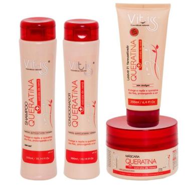 Imagem de Kit Queratina Vitiss Shampoo Condicionador Mascara Leavein cabelos qui