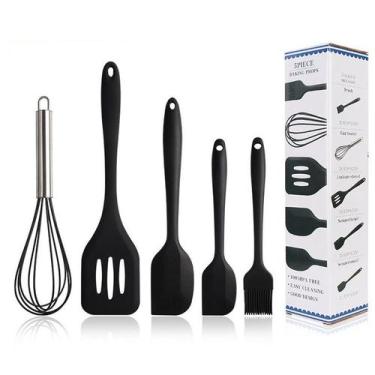 Imagem de Jogo Talheres Silicone Utensílios Cozinha 5 Peças - 5UTENSILIOS, PRETO