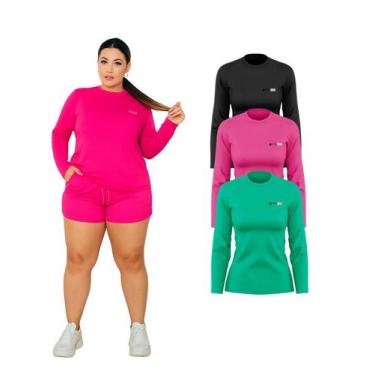 Imagem de Kit 3 Camisetas Manga Longa Proteção UV FPS50 Feminina Plus Size - RCV