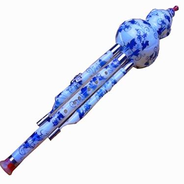 Imagem de Flauta de bambu flautas de resina flautas cabaça Hulusi flauta Hulusi C/Bb chave azul e branca porcelana cabaça flauta Hulusi instrumento de música popular gravador soprano