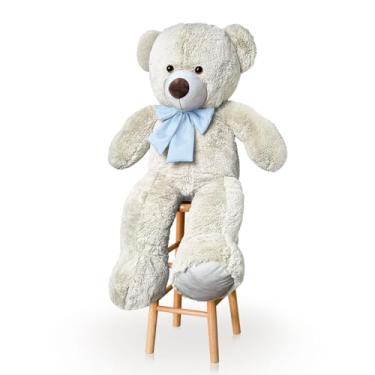 Imagem de Urso De Pelúcia Gigante 1M Com Laço Para Decoração Presente Amor (Baunilha Com Azul BB)