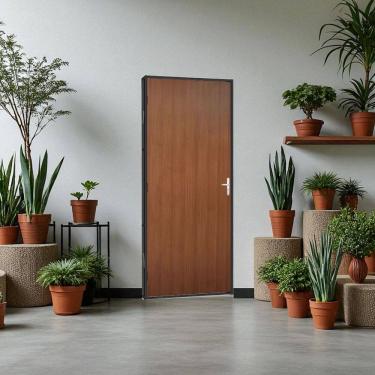 Imagem de Kit Porta Madeira Com Batente Aço Tradição -215 x 81 Cm  R-120 - Mogno