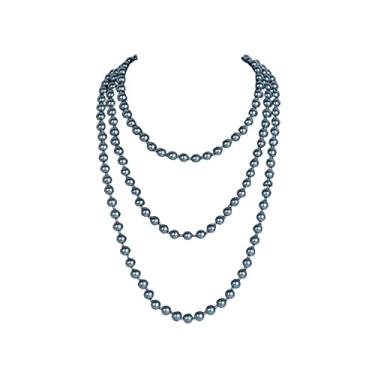 Imagem de Colar longo de pérolas falsas, contas brancas, colares em camadas, vintage, colorido, pérola, contas, vários fios, colar Gatsby anos 20, bijuteria, Vidro, Sem Pedra Preciosa