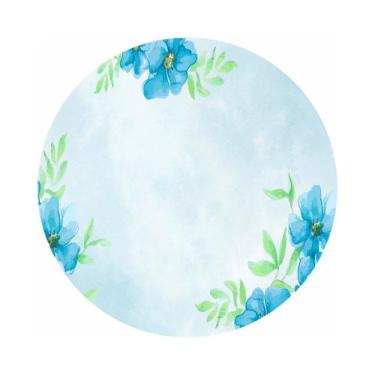 Imagem de Painel de Lona Redondo Flores Azuis Aquarela Fundo Degradê - Fabrika d