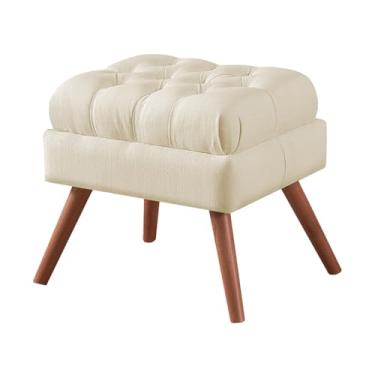 Imagem de Puff Retangular Gales em Tecido Linho para Apoio de Pés (Bege)