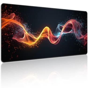 Imagem de 90 x 40 cm, mouse pad grande KOBWOPI XXL para mesa, mouse pad estendido para escritório de computador, mouse pad grande com bordas costuradas, PC para jogos - linhas abstratas em preto