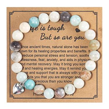 Imagem de COLORFUL BLING Pulseira de cura de ametista coração de pedra natural Life is Tough But So Are You Pulseira inspiradora presentes de amor, Pedra, Pedra preciosa de zircônia