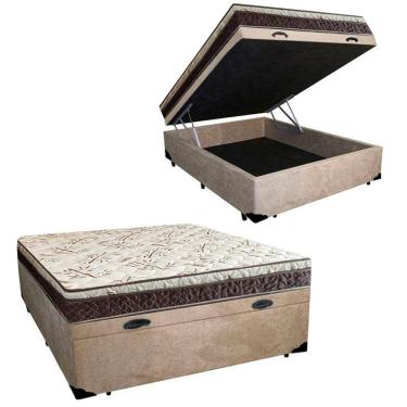 Imagem de Cama Box Baú Casal Suede + Colchão Casal Espuma Extra Firme D33 Elegance Ortopédico 64x138x188
