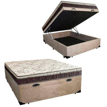 Imagem de Cama Box Baú Casal Suede + Colchão Casal Espuma Extra Firme D33 Elegance Ortopédico 64x138x188 Bege