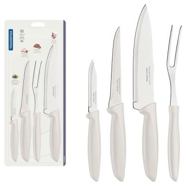 Imagem de Conjunto de Facas Tramontina Plenus em Aço Inox e Polipropileno - Off-White - 4 Peças