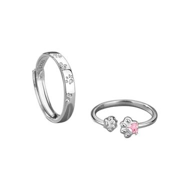 Imagem de yuruyi Anéis combinando para casais - Design de coração romântico | Conjuntos de alianças de noivado ajustáveis para ele e para ela, presentes de Dia dos Namorados, Cobre, Zircônia cúbica