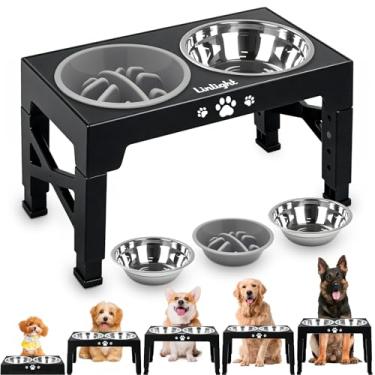 Imagem de Comedouro Elevado Duplo para Cães Gatos Pet inox com Lento Cor Preto