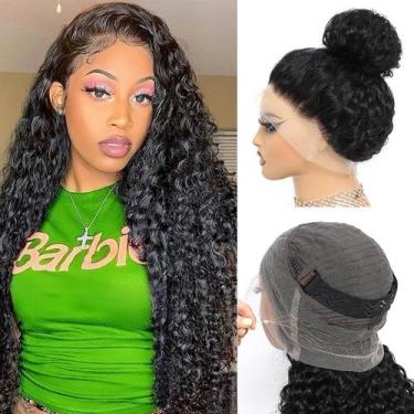 Imagem de Perucas frontais de renda 360 Ahaisy Hidden Strap Deep Wave 60cm