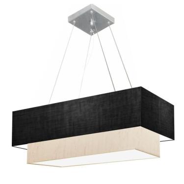 Imagem de Lustre Pendente Duplo Retangular Vivare Md-4321 Cúpula Em Tecido 80x40cm X 70x30cm - Bivolt Preto-linho-bege 127/220v